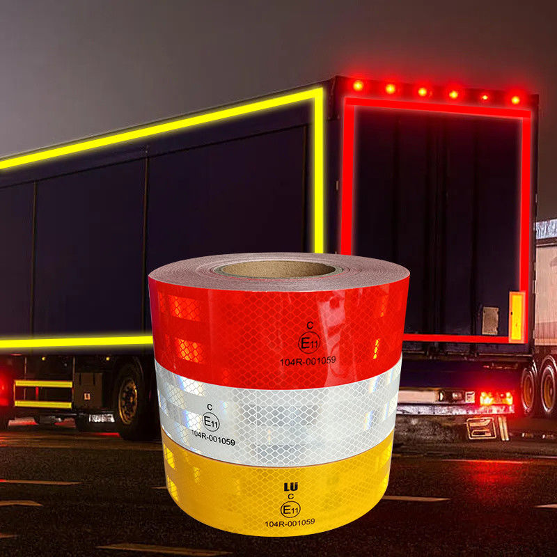 Waterdicht reflecterend veiligheidsteep 2 inch breed 150ft lang- rood, wit en geel voor vrachtwagens