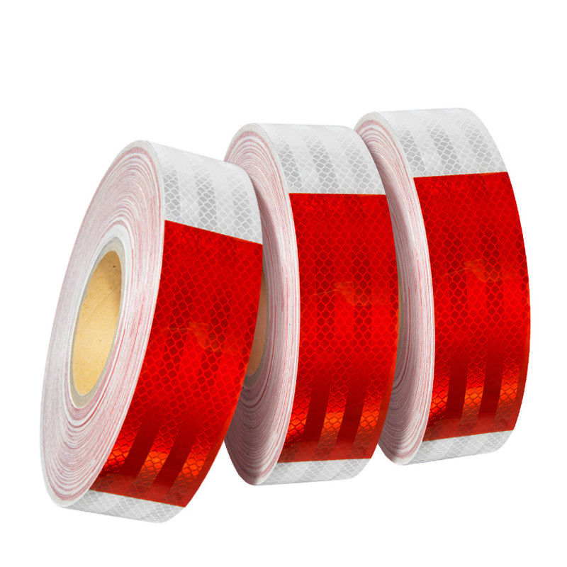 Zelfklevende DOT-C2 Rode en witte prismatische retro-reflectieve reflectortape Stickers voor voertuig aanhangwagen